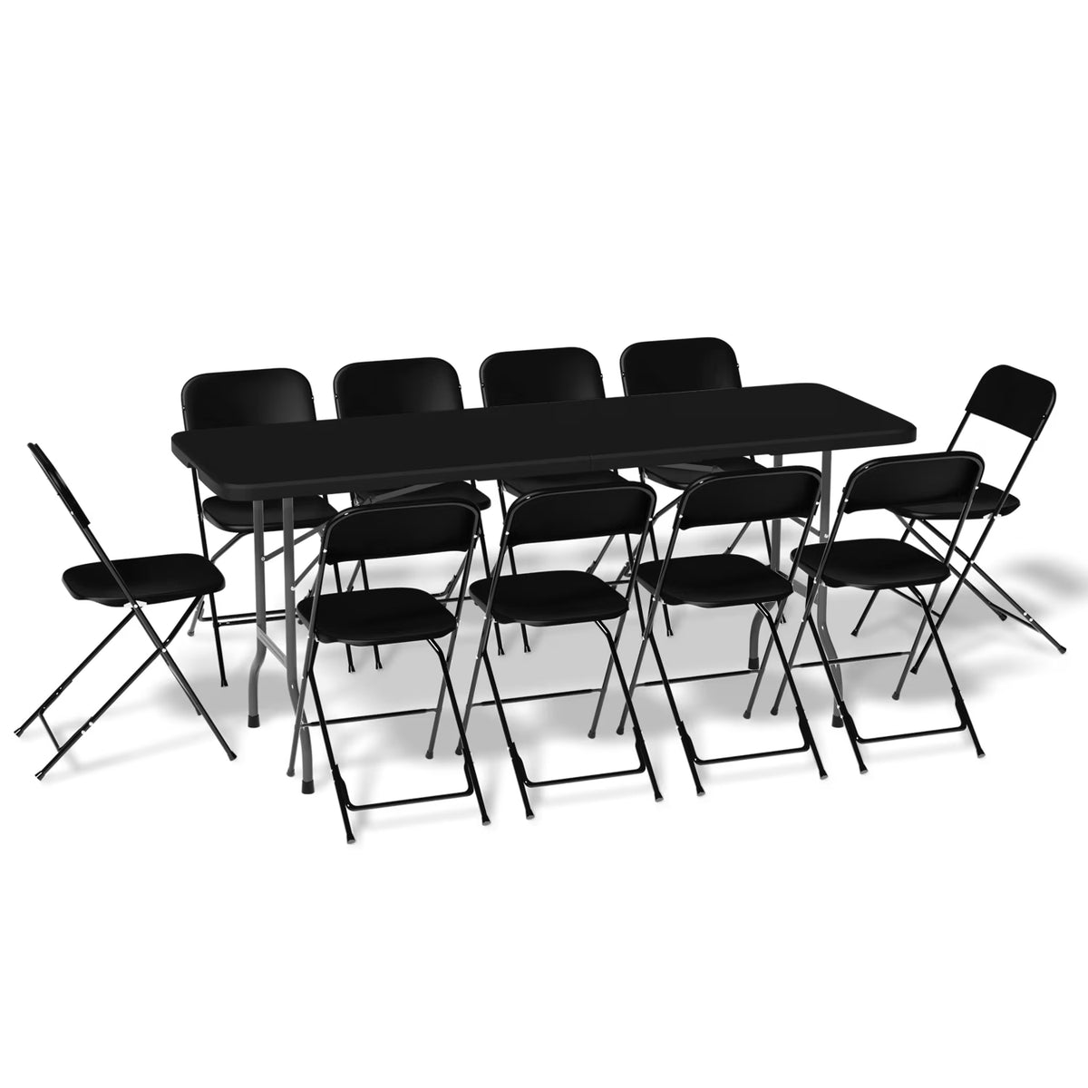 Magshion 11 Pieces 6 Ft Plastic Foldable Card Table and Chair Set Portable Folding Table with Handle Picnic Desk and Folding Chairs with Backrest, Black