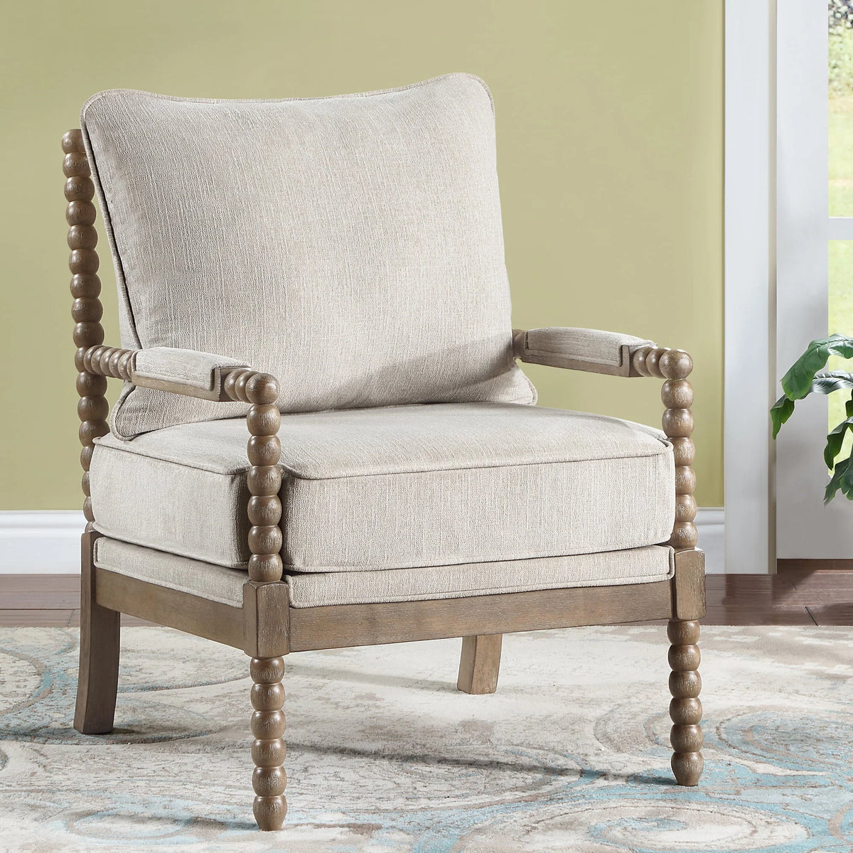 Duhome Upholstered Dining Chair Spindle Spool Accent Chair Linen Fabric Armchair with Wood Frame, Brown+Beige
