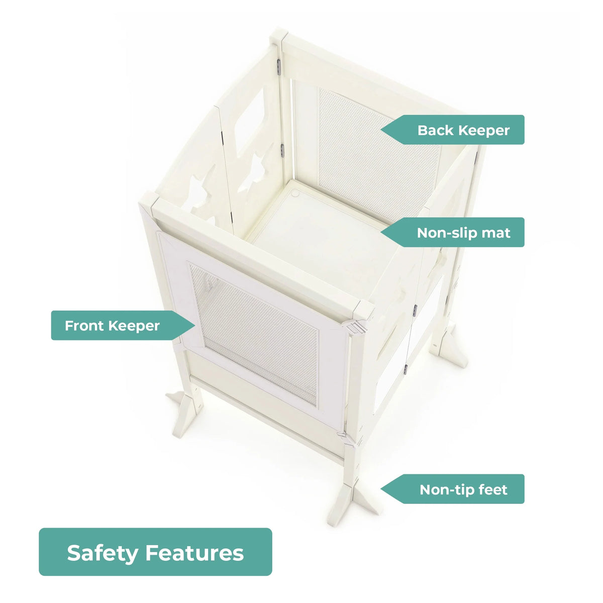 Guidecraft Classic Kitchen Helper Kids' Step Stool - Natural: Foldable and Adjustable Wooden Toddler Tower for Learning with Keeper