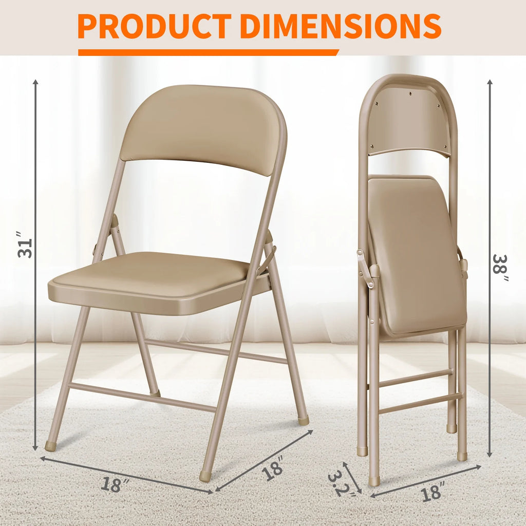 Vebreda Padded Metal Folding Chair, 6-Pack, Kahki