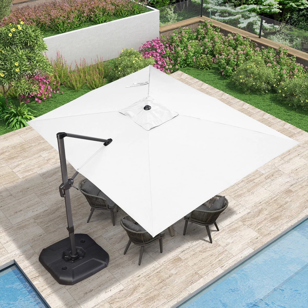 PURPLE LEAF 8x8 Ft Cantilever Umbrella Square Outdoor Patio Umbrella Large Offset Hanging Umbrella Aluminum Umbrella with 360°Rotation Adjustable Garden Pool Umbrella,Beige