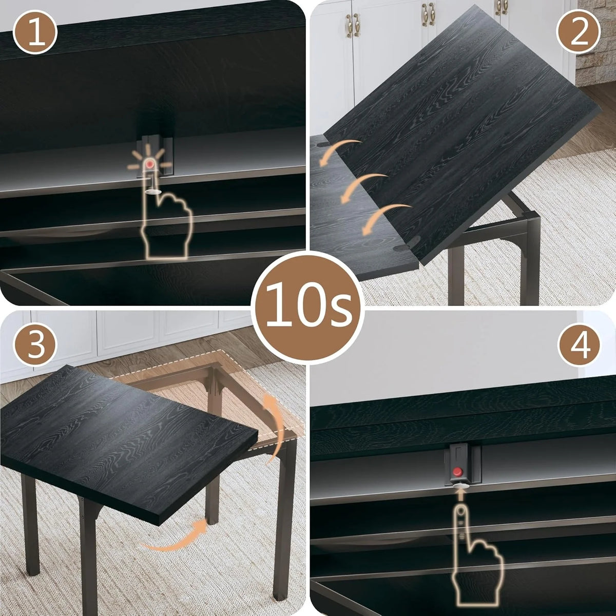 Fairy Dining Table Set for 4, Extendable Kitchen Table Cushion Chairs Set of 4, Rectangle Dining Table with Metal Frame & MDF Board, Folding for Small Apartment Saving Space, Black