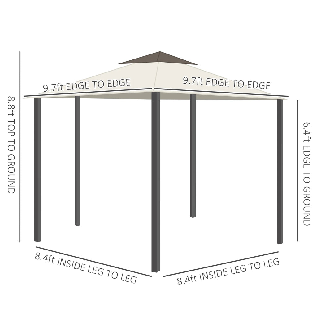 Outsunny 10' x 10' Patio Gazebo Outdoor Canopy Shelter with Aluminum Frame, Double Tier Roof, Netting and Curtains for Garden, Lawn, Cream White