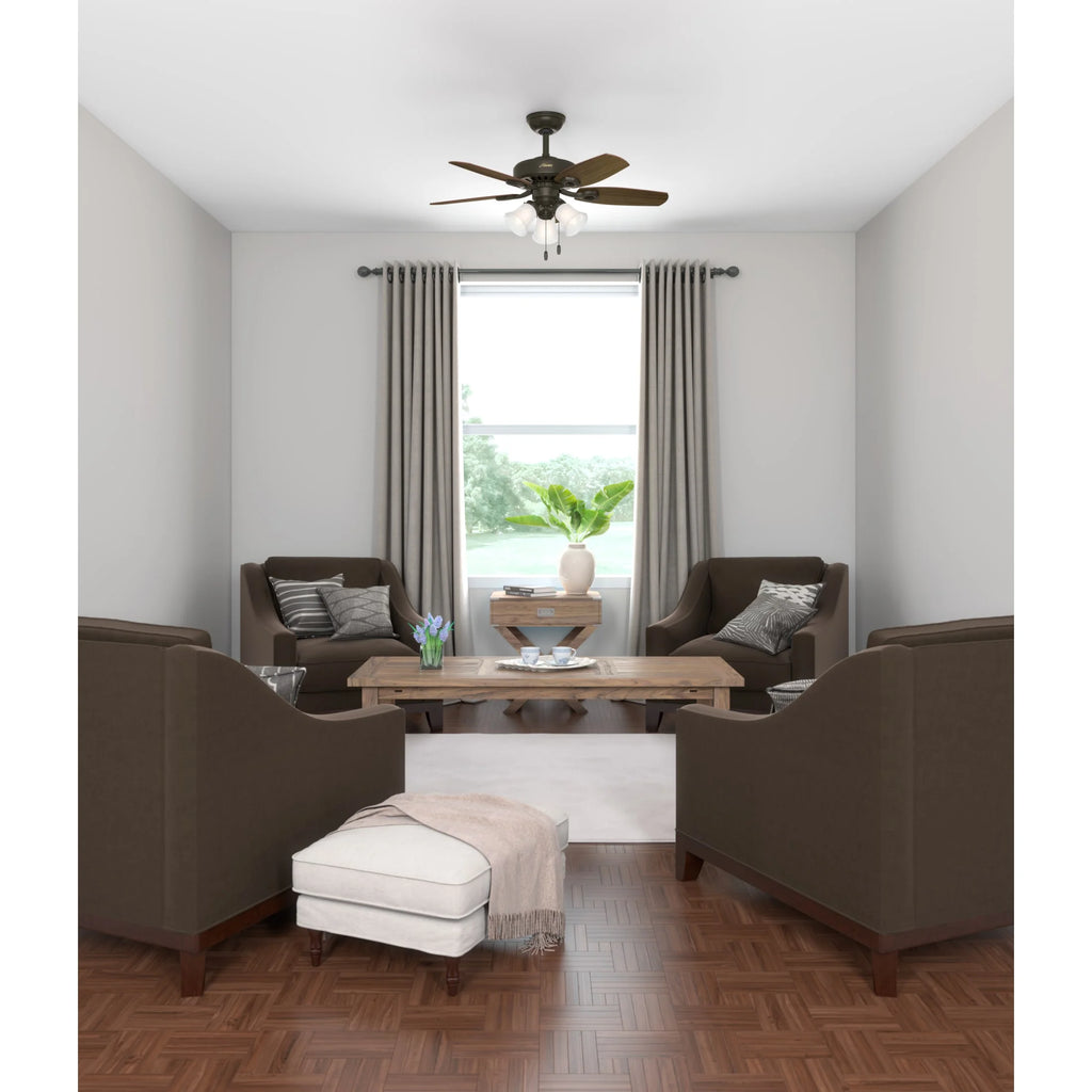 Hunter - Builder Indoor Ceiling Fan With Light, 42-inch, Snow White, Traditional-style, 3-speed WhisperWind Motor, 52105, for living rooms, bedrooms, home offices, kitchens