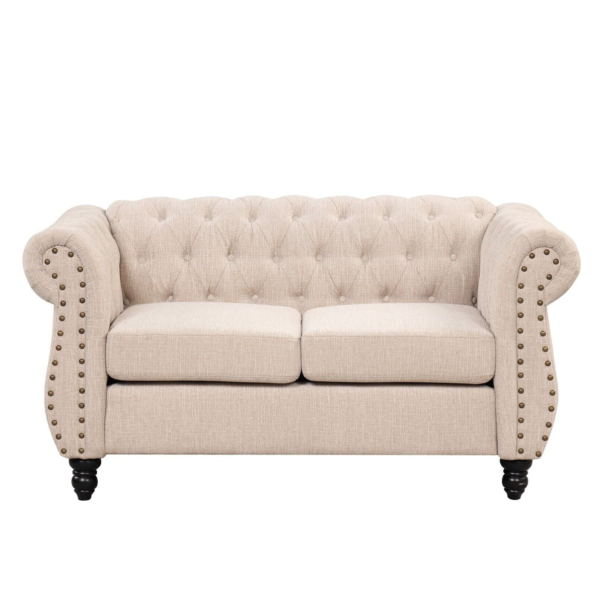 Classic 3 Seater Button Tufted Sofa, Upholstered Couch with Nailhead Rolled Arms Removable Cushions for Living Room Office Bedroom
