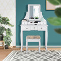 Gymax Vanity Set Makeup Dressing Table & Stool w/5 Drawers White