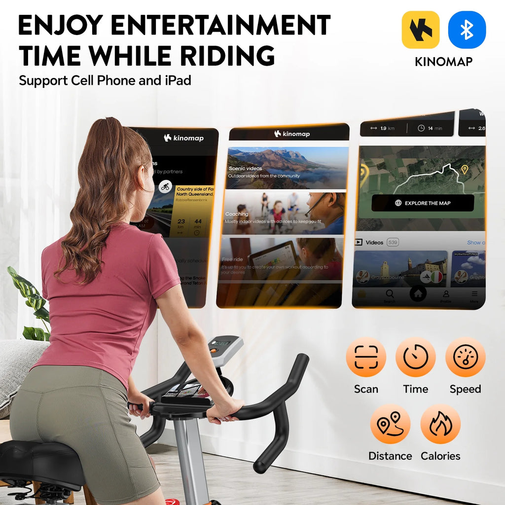 LNOW Commercial Built-in Bluetooth Fan Exercise Bike, Adjustable Air Resistance with Dual-Action Handlebars, Heavy Duty Indoor Cycling Bike for Home Gym Traininning, 350lbs Arm/Leg Cardio Workout