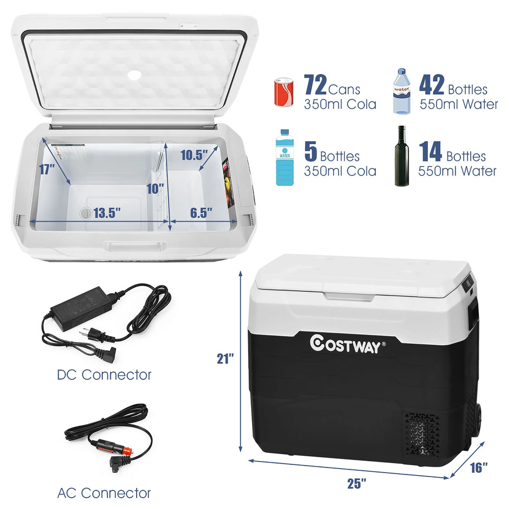 Costway 42 QT Portable Car Refrigerator Dual-Zone Car Cooler White