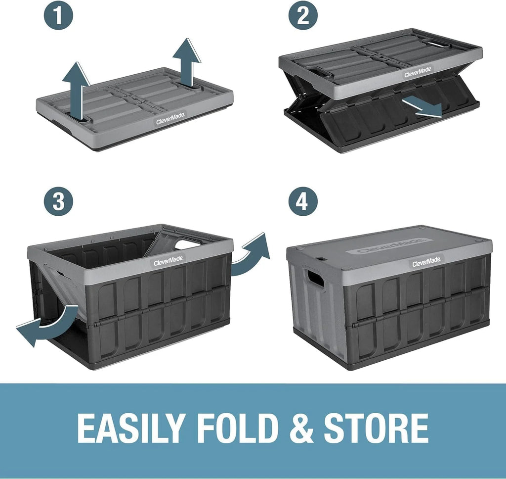 CleverMade 3 Pack Stackable Collapsible Storage Bin with Lids - 16 Gal Ocean