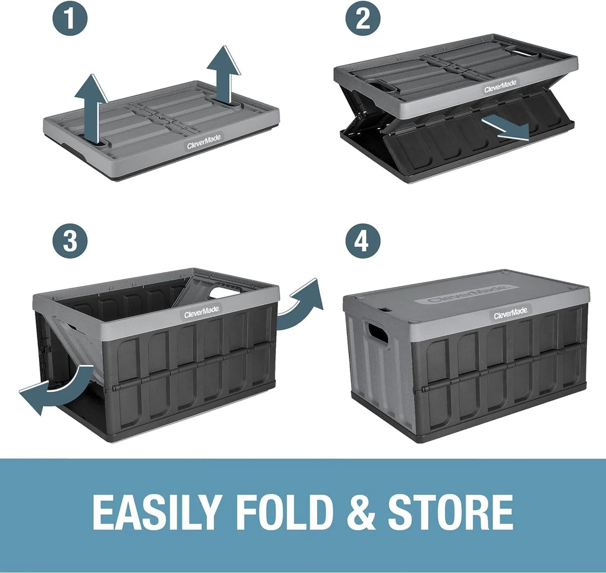 CleverMade 3 Pack Stackable Collapsible Storage Bin with Lids - 16 Gal Ocean