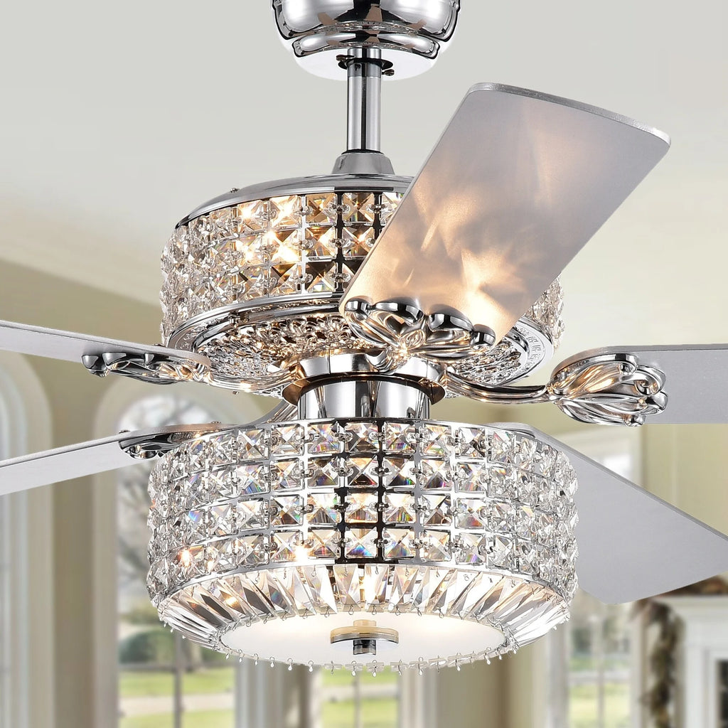 Walter Dual Lamp Chrome 52-inch Lighted Ceiling Fan w Crystal Shades (includes Remote and Light Kit)