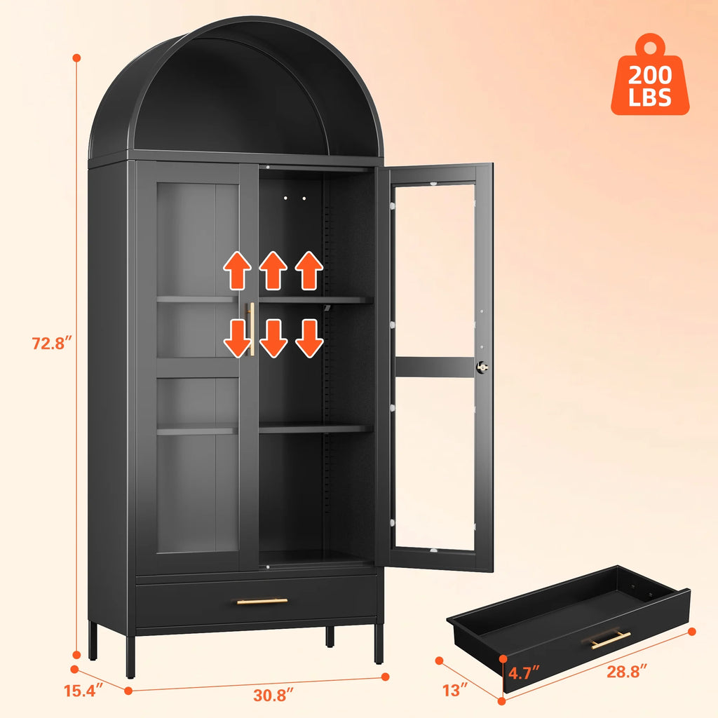 GangMei 71 Inches Tall Metal Garage Storage Cabinets with 5 Adjustable Shelves & Pegboards, Lockable Steel Black Storage Cabinet with Doors for Office, Home, School, Shops, Garage, Assembly required