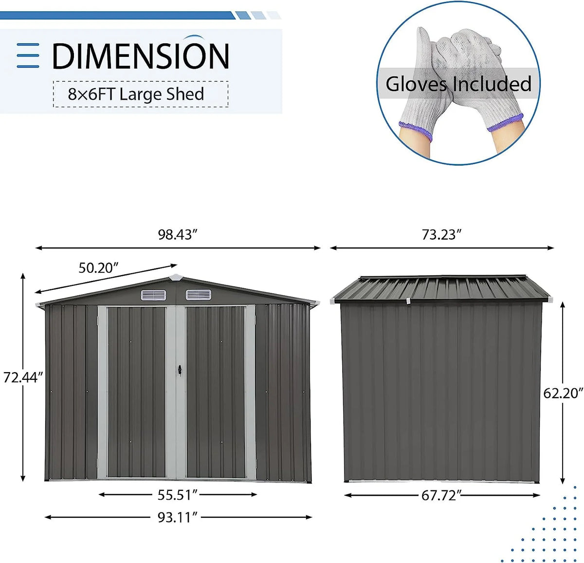 JOIVI 8'x6' Outdoor Storage Shed, Galvanized Metal Tool Storage Shed, Weather Resistant Garden Shed W/Lock for Backyard Patio Lawn, Brown