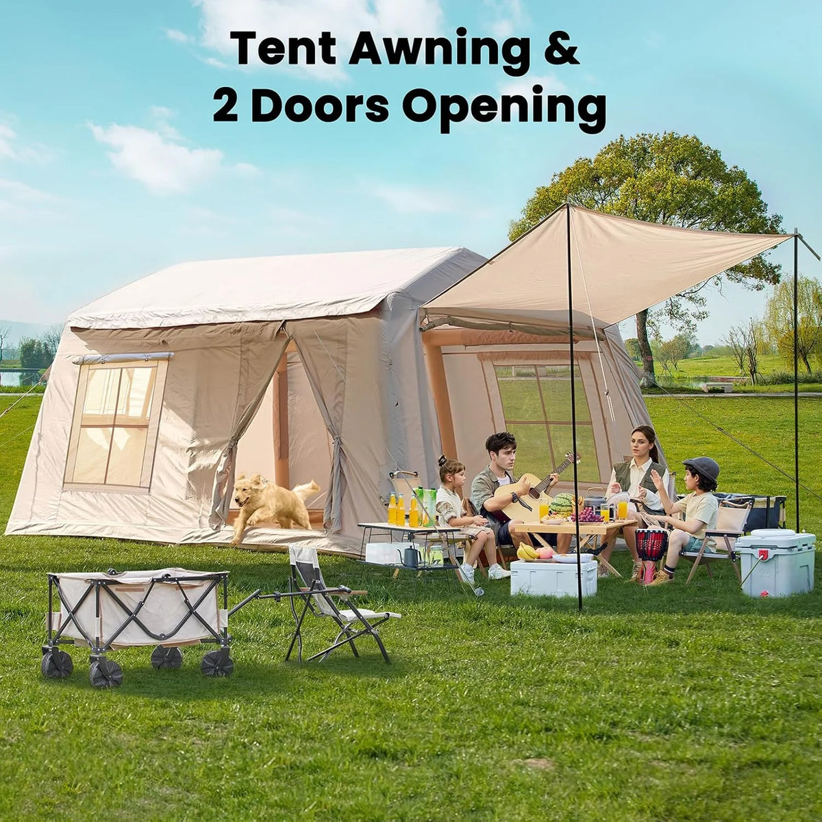 Inflatable Tents for Camping, Blow Up Tent with Canopy, Easy Setup Inflatable Camping Tent with Stove Jack, Waterproof Oxford Air Glamping Tents for Camping Adult 8-10 Person