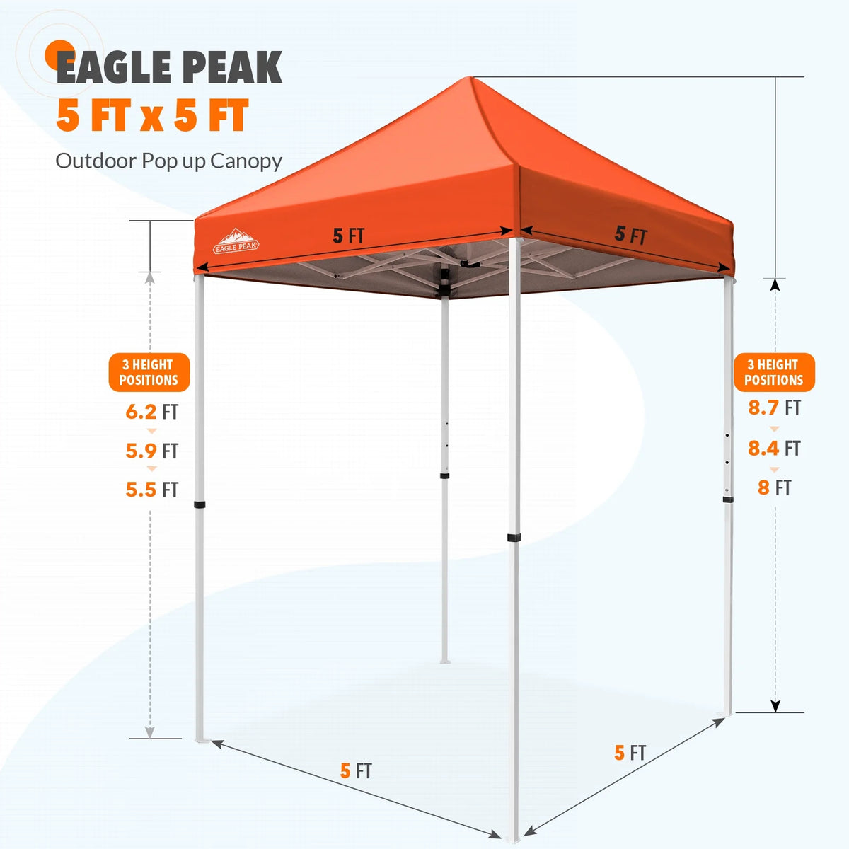 EAGLE PEAK 5x5 Pop Up Canopy Tent Instant Outdoor Canopy Easy Set-up Straight Leg Folding Shelter（Blue）