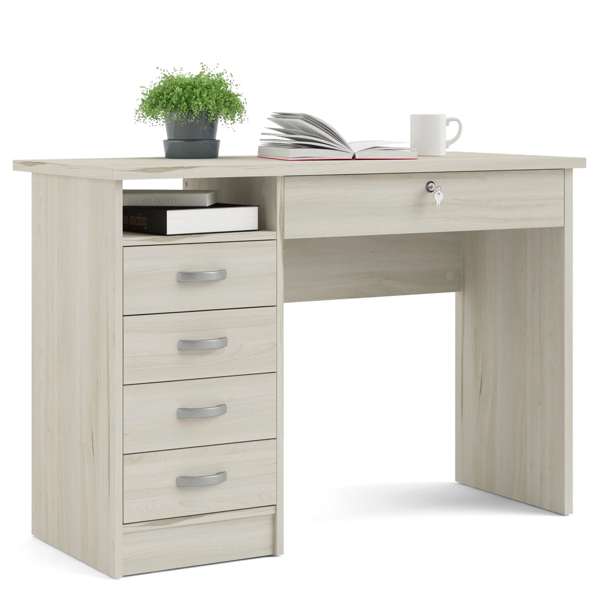 Walden Desk with 5 Drawers, Light Woodgrain color