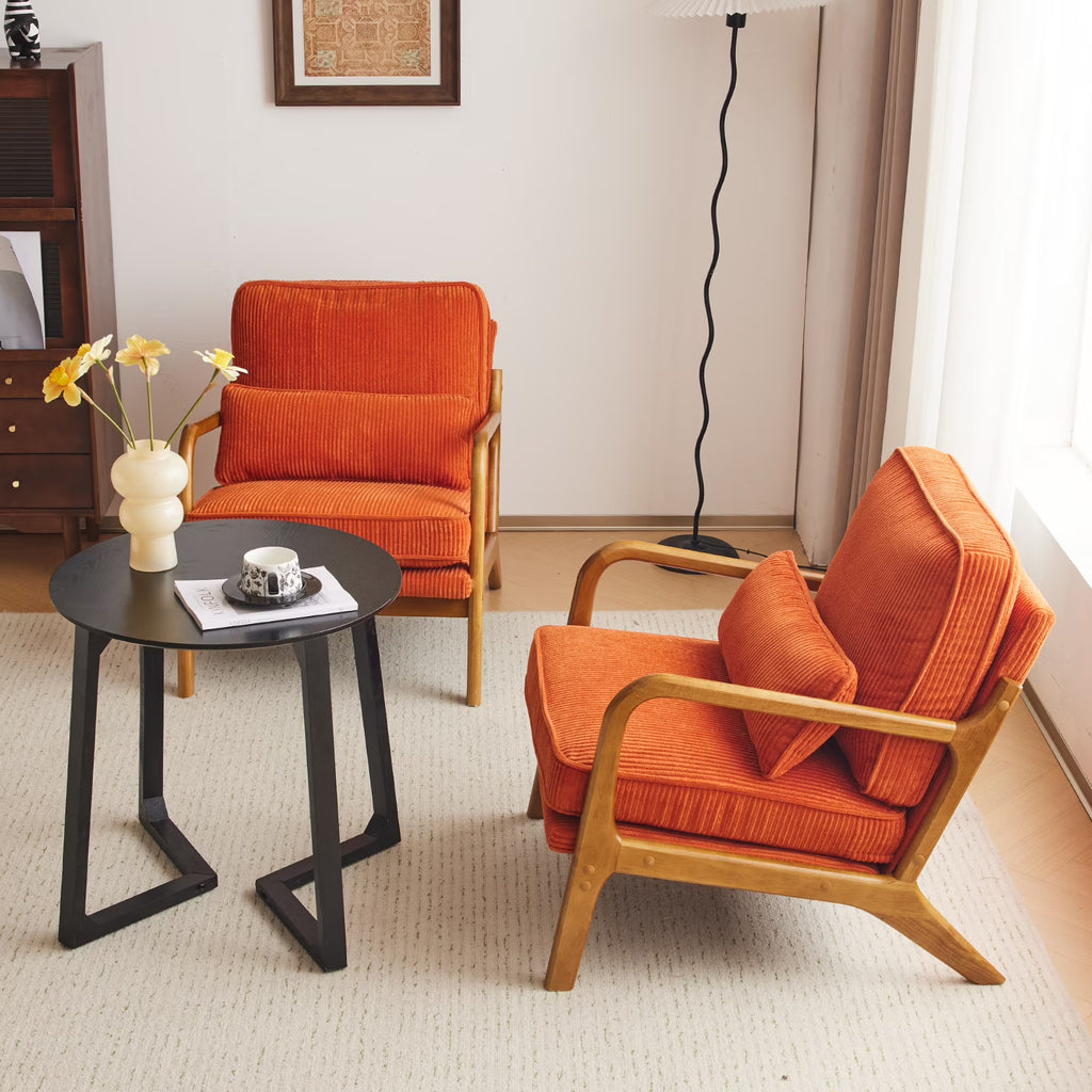 Ktaxon Accent Chair Corduroy Upholstered Armchair, Reading Club Chair with Pillow and Solid Wood Frame for Living Room Bedroom Furniture Off White