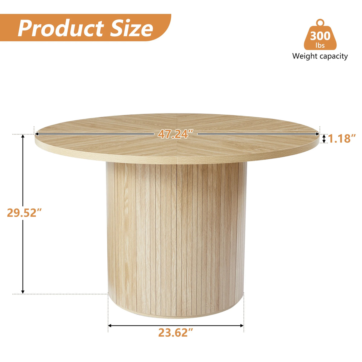 Wirrytor Round Dining Table, Modern Farmhouse Kitchen Table, 47 Inch Coffee Circle Dining Tables with Wood Strip Base for Kitchen Living Room, Black
