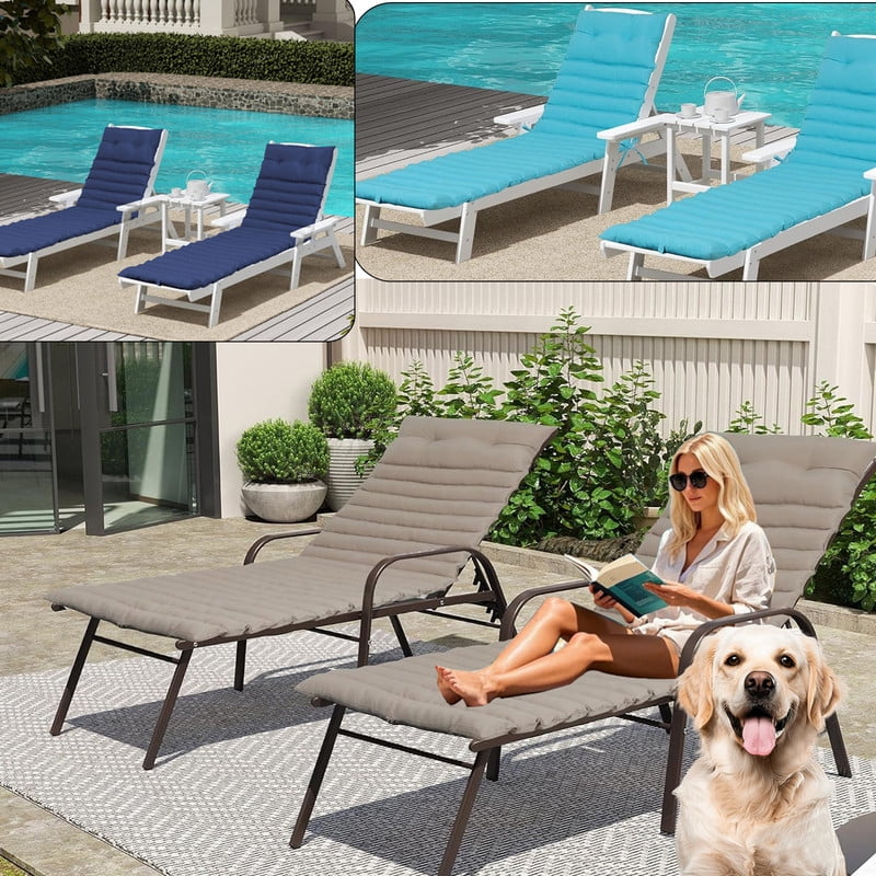 2pcs Outdoor Chaise Lounge Cushions, Waterproof Patio Foldable Chair Cushion for Garden Pool, 73 x 24in Sun Lounger Cushions for Outdoor Furniture Navy blue