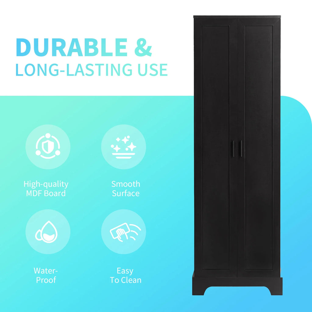 22'' Double Door Storage Cabinet with Adjustable Shelves, High Quality Bathroom Cabinet with  MDF Material, for Living room, Bathroom, Black