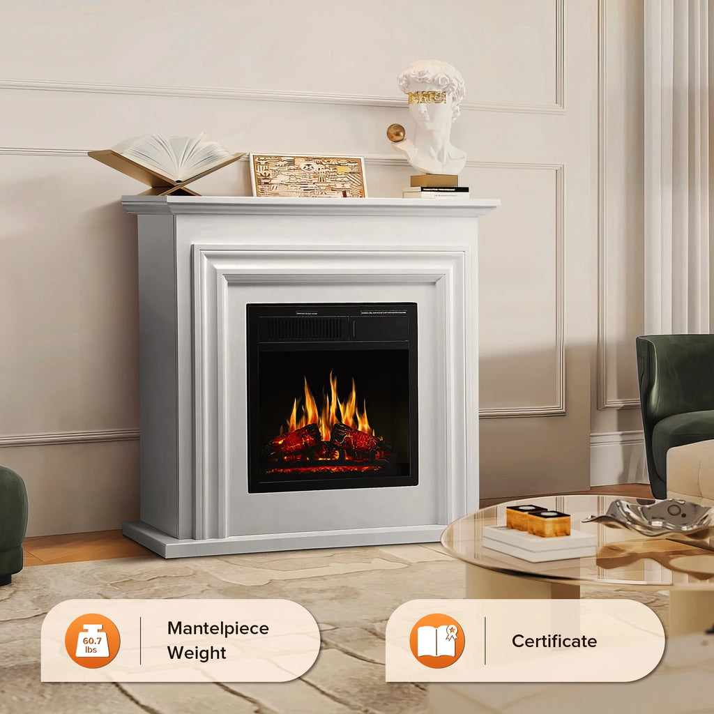 Electactic Electric Fireplace, Free Standing Fireplace, with Remote Control, Adjustable LED Flame, 750W/1500W -White