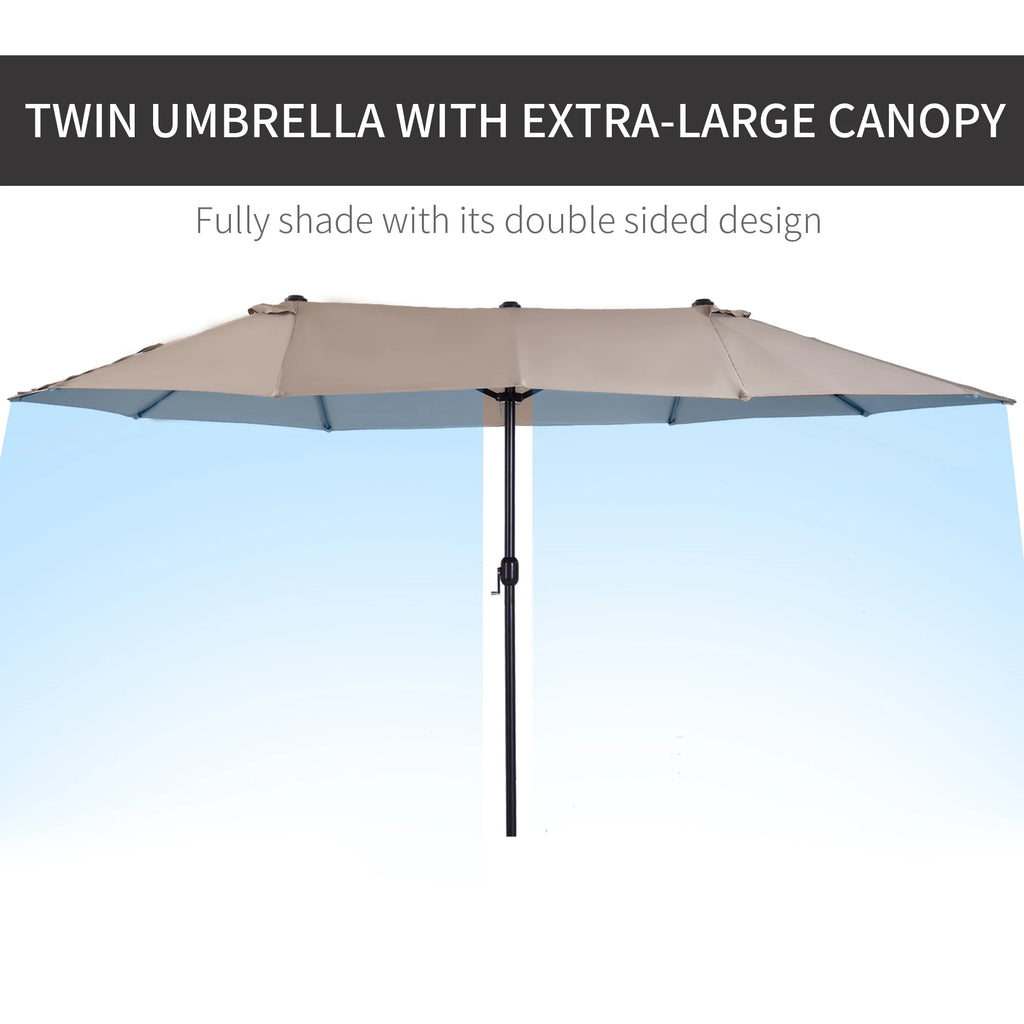 Outsunny Extra Large 15Ft Patio Umbrella,Double-Sided Outdoor Umbrella with Crank Handle and Air Vents for Backyard,Deck,Pool,Market,Gray,Gray Steel Lighting Outdoor Lighting