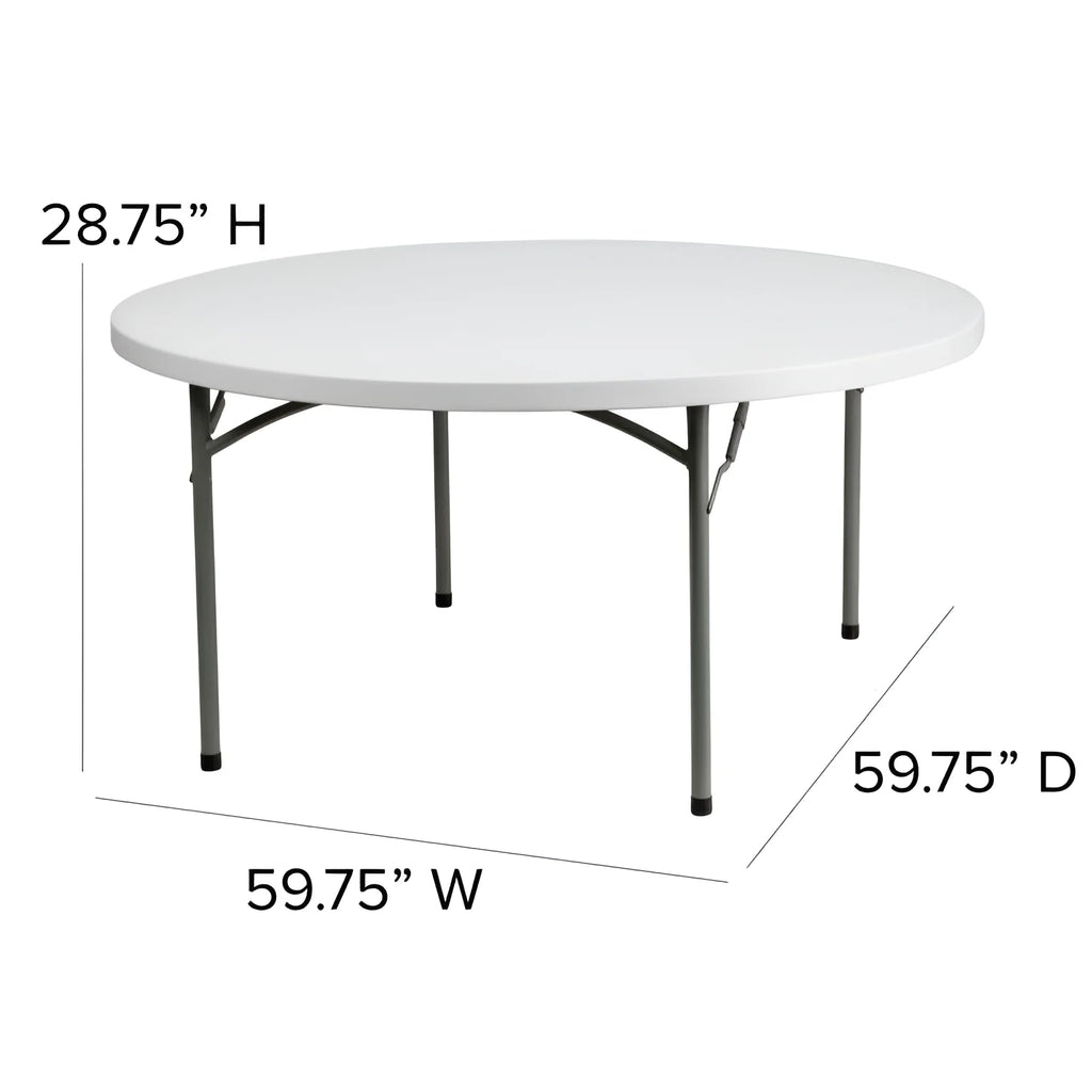 (10 PACK) 60'' Round Plastic Folding Table - Heavy Duty Banquet Table