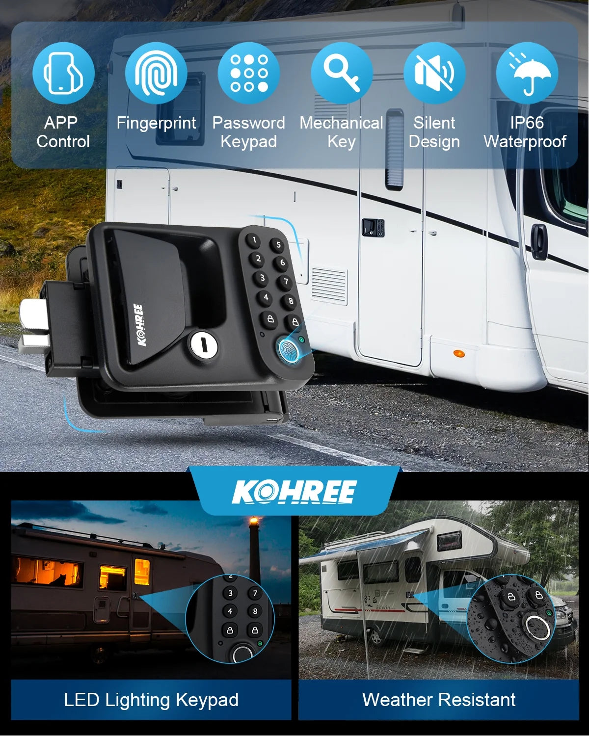 Kohree RV Door Lock Keyless Entry, RV Door Locks Replacement with Keypad and Remote for Trailer Camper RV Travel Trailer Door Latch