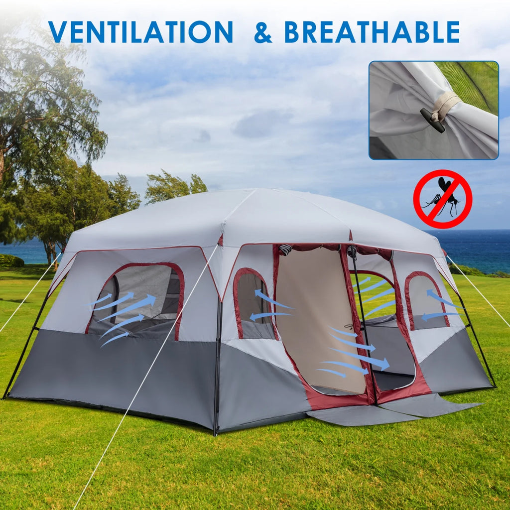 10 Person Family Cabin Tent, Huge Tent with 2 Room Design and Storage Pockets, Waterproof Big Tent for Outdoor, Picnic, Camping, Family Gathering