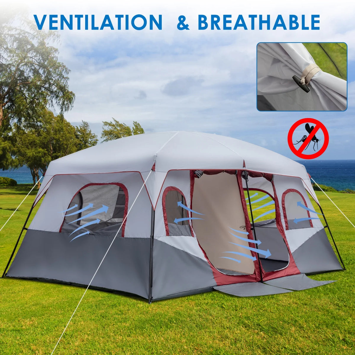10 Person Family Cabin Tent, Huge Tent with 2 Room Design and Storage Pockets, Waterproof Big Tent for Outdoor, Picnic, Camping, Family Gathering