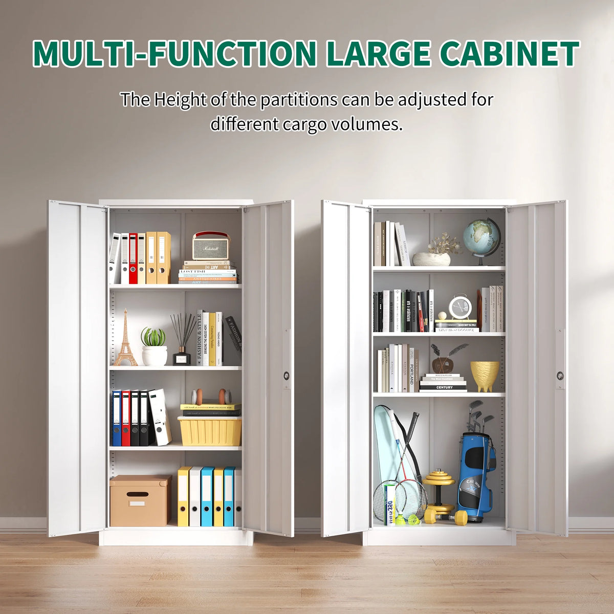 Garage Storage Cabinet with Doors and 4 Adjustable Shelves, Alvantor 72" Tall Metal Garage Cabinet , Lockable Tool Storage Cabinets for Garage, Home, Office Black