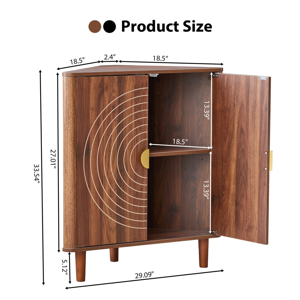 Accent Cabinet with Round Carved Line Door for Entryway Hallway, Walnut Sideboard Buffet Cabinet, Storage Cabinet with Adjustable Shelves for Living Room