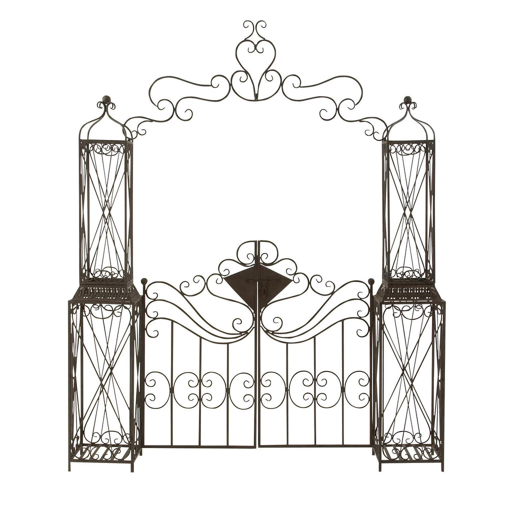 DecMode Traditional Metal Arch with Botanical Design Garden Arbors with Latch Lock Closure, 78"W x 94"H