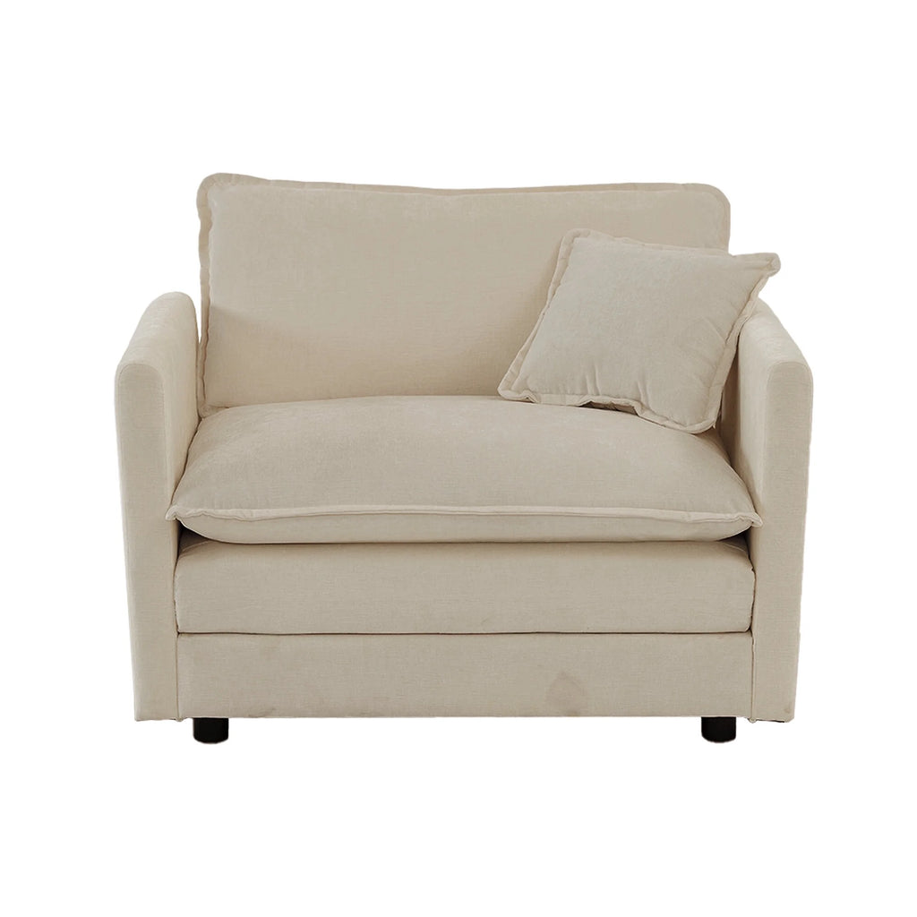 Comfy Deep Seat Sofa Chair, Upholstered Chenille Fabric Armchair with Toss Pillow for Living Room, Bedroom - Beige, Sturdy Wood Frame, 22+ Combination Options
