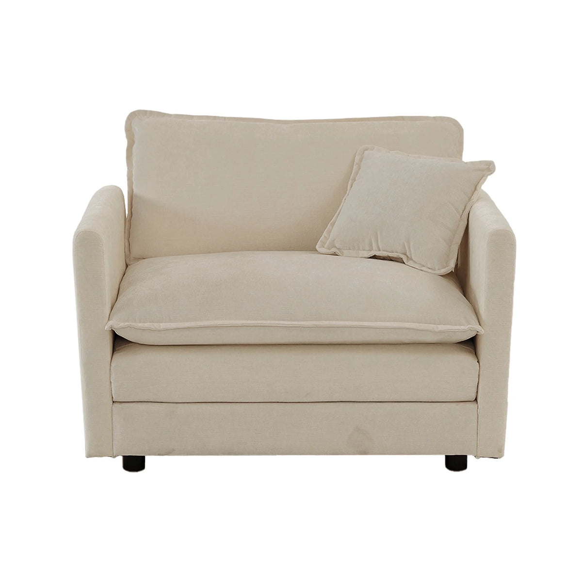 Comfy Deep Seat Sofa Chair, Upholstered Chenille Fabric Armchair with Toss Pillow for Living Room, Bedroom - Beige, Sturdy Wood Frame, 22+ Combination Options