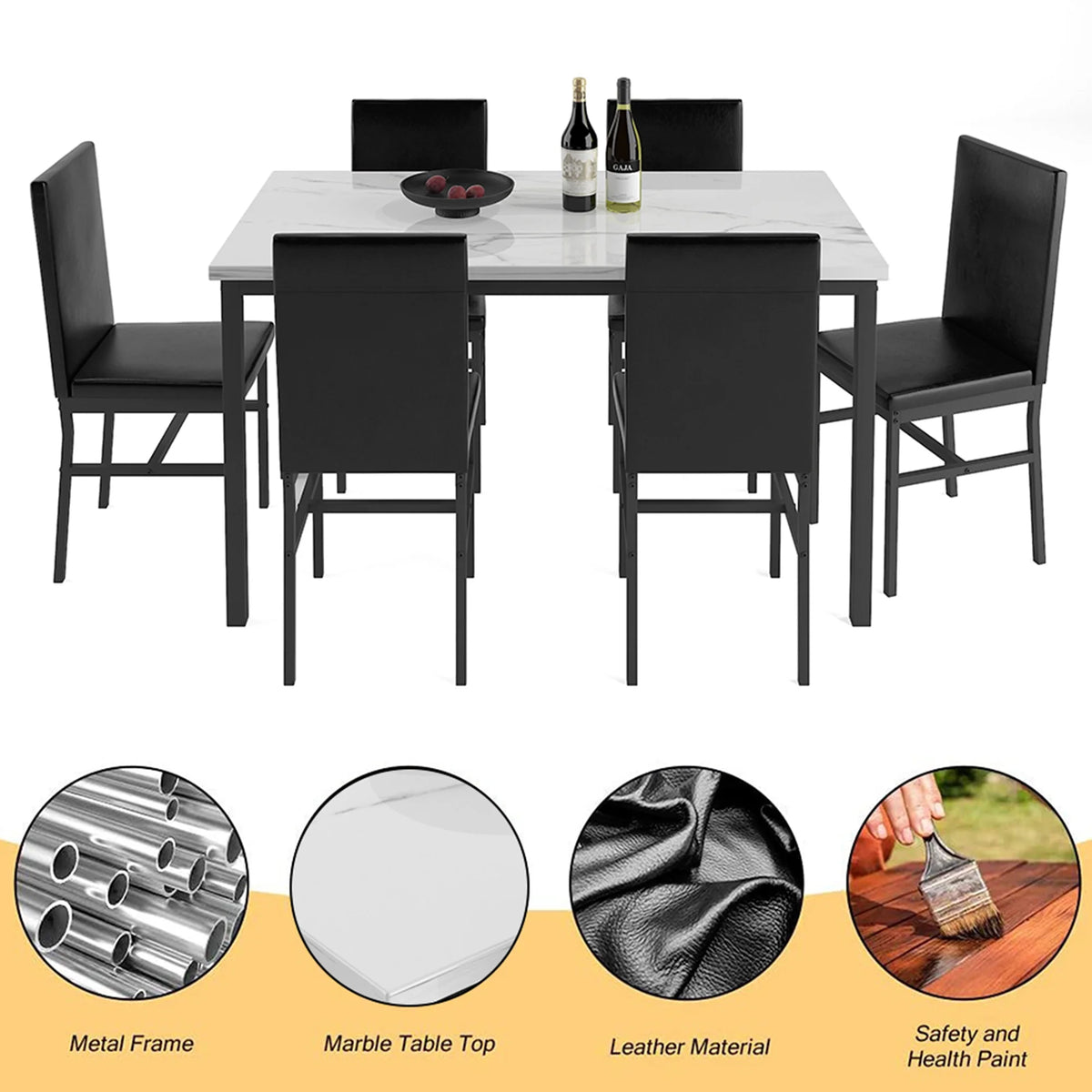 Dining Table with 6 High-back Upholstered Chairs, Modern Dinette Set, Dining Table and Chairs Set for 6 Persons, Small Home Kitchen Dining Table Set, Ideal for Apartment Breakfast Nook Bar, B1470