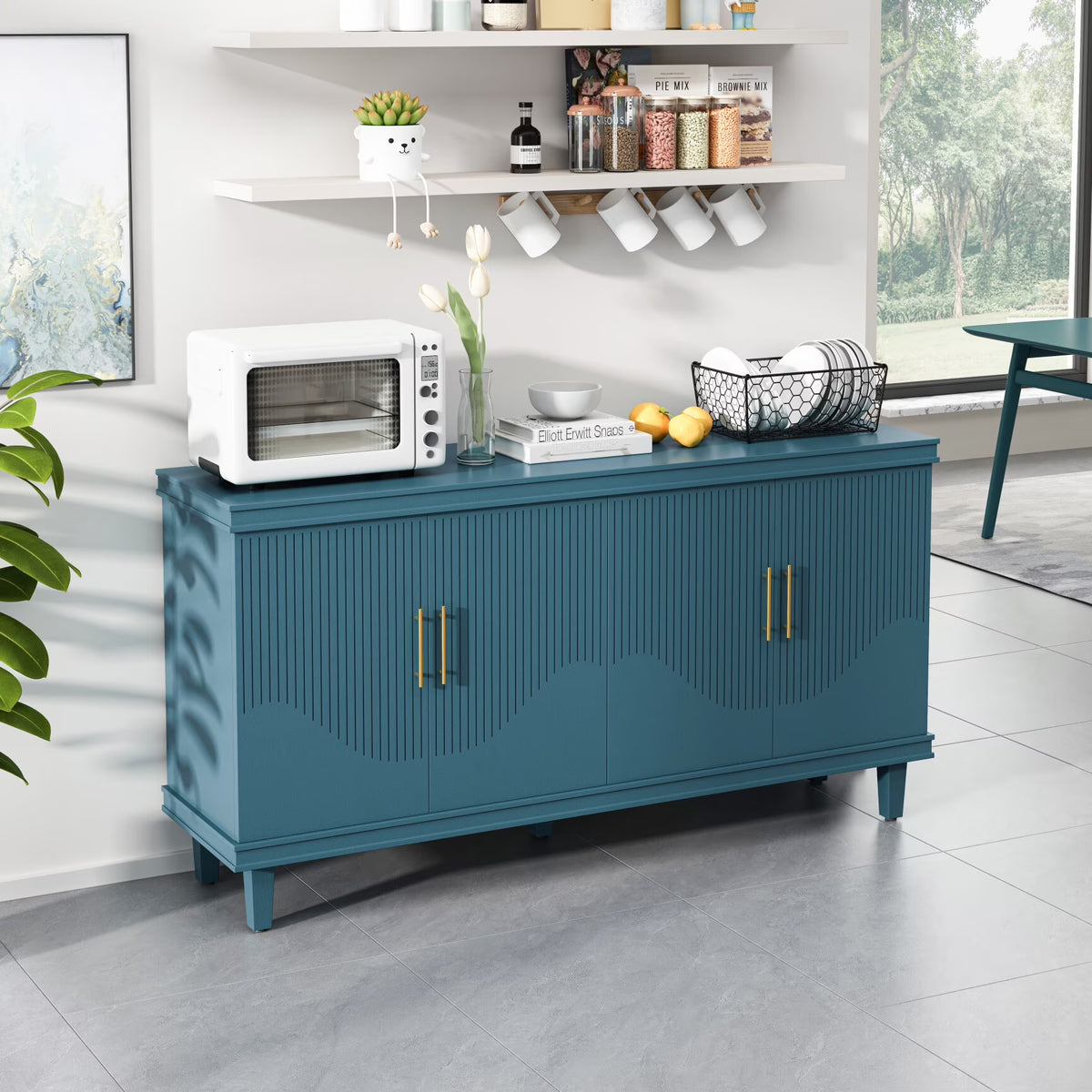 Large 4-Door Storage Cabinet with Adjustable Shelves, Modern Multi-Room Organizer for Living Room, Kitchen, Bedroom, Hallway - Blue