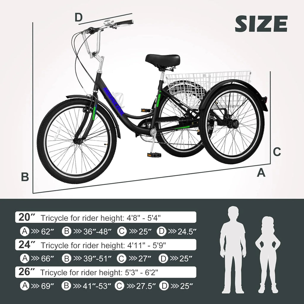 FICISOG 7 Speed Adult Tricycle for Women, 20/24/26 Inch Adult Trike with Basket, 3 Wheel Bikes for Adults Seniors, Cruise Trike for Shopping Picnic