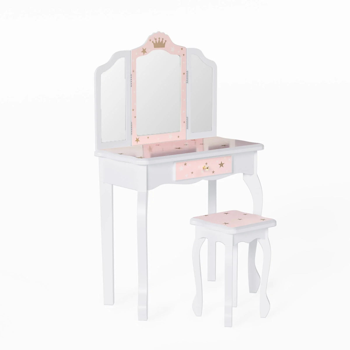 JOYMOR Kids Vanity Table and Stool for Makeup Dressing with Mirrors Drawers, White