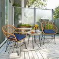 Costway 3PCS Patio Rattan Bistro Furniture Set Cushioned Chair Table Navy