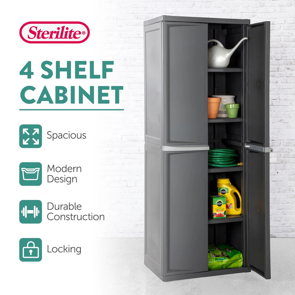 Sterilite 4 Shelf Cabinet Plastic, Flat Gray