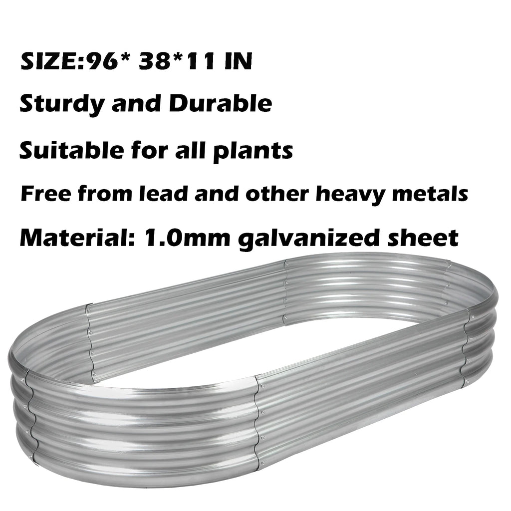 Galvanized Raised Garden Bed Kit 2Pack 8ft, Galvanized Planter Raised Garden Boxes Outdoor, Oval Metal Raised Garden Beds