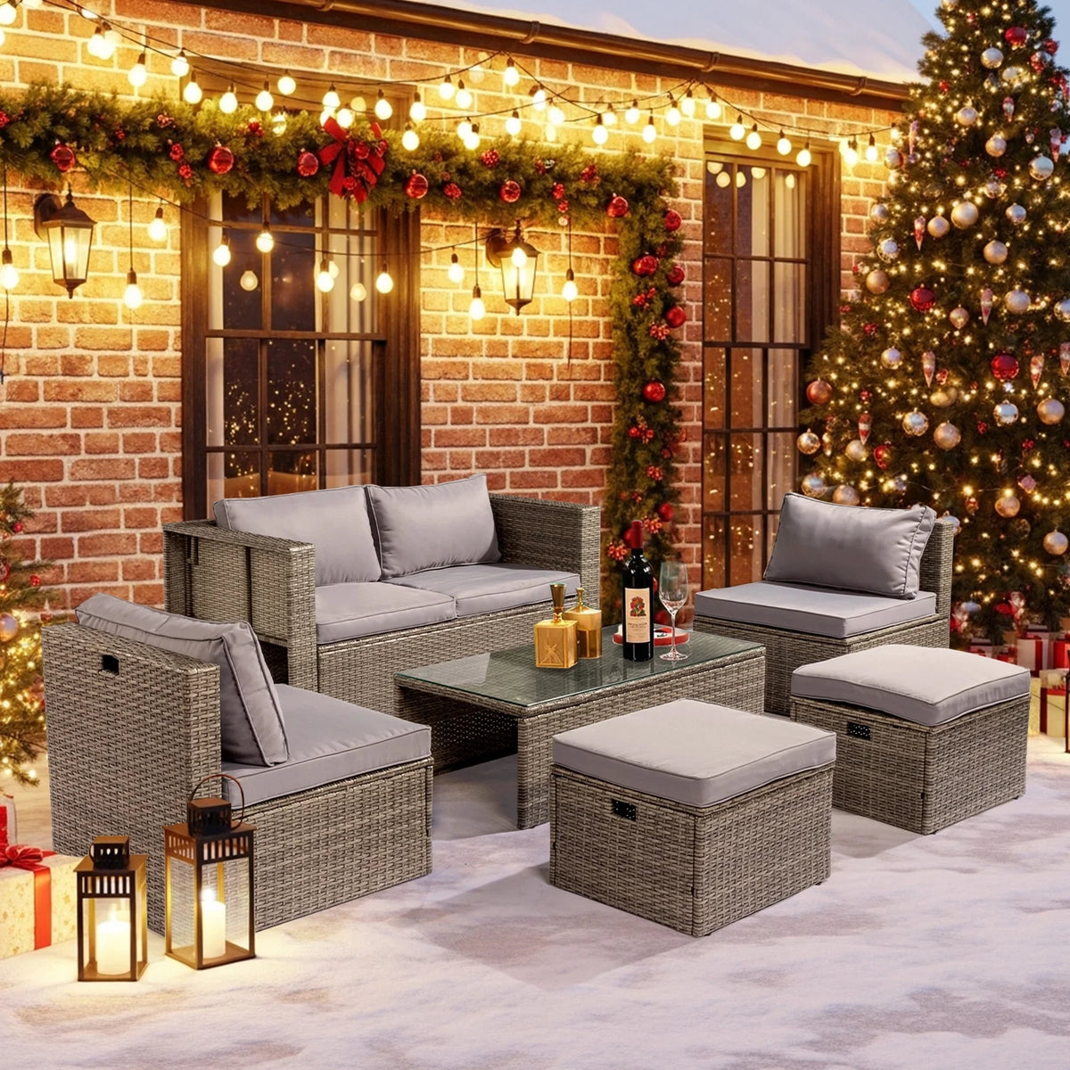 Ktaxon 7-Piece Wicker Patio Furniture Set, Patio Furniture Set with Water Resistant Thick Cushions and Coffee Table, Beige