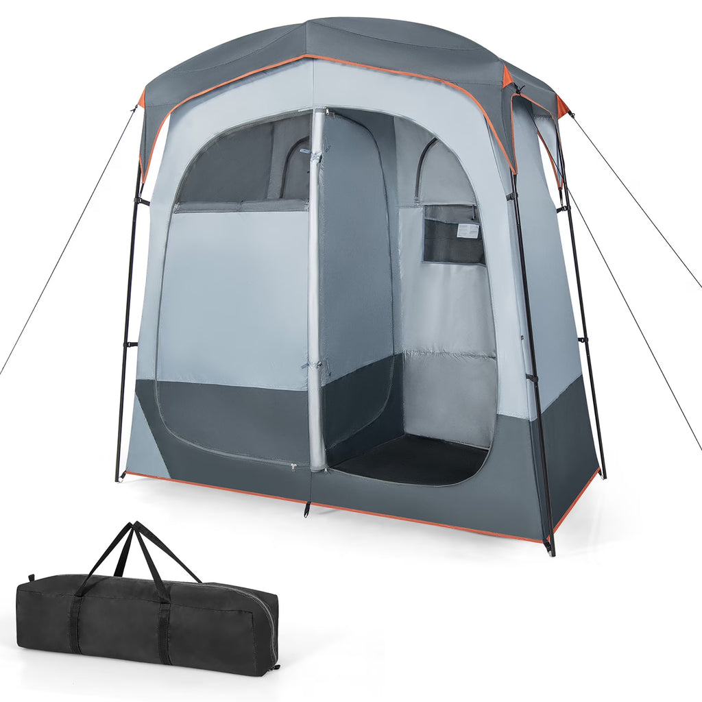 Costway 2 Room Shower Tent Oversize Privacy Shelter Portable Dressing Toilet Outdoor Gray