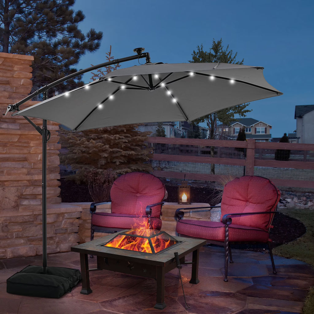 Autlaycil 10 ft Cantilever Offset Outdoor Patio Umbrella with Base Stand Rotate and Tilt, Blue