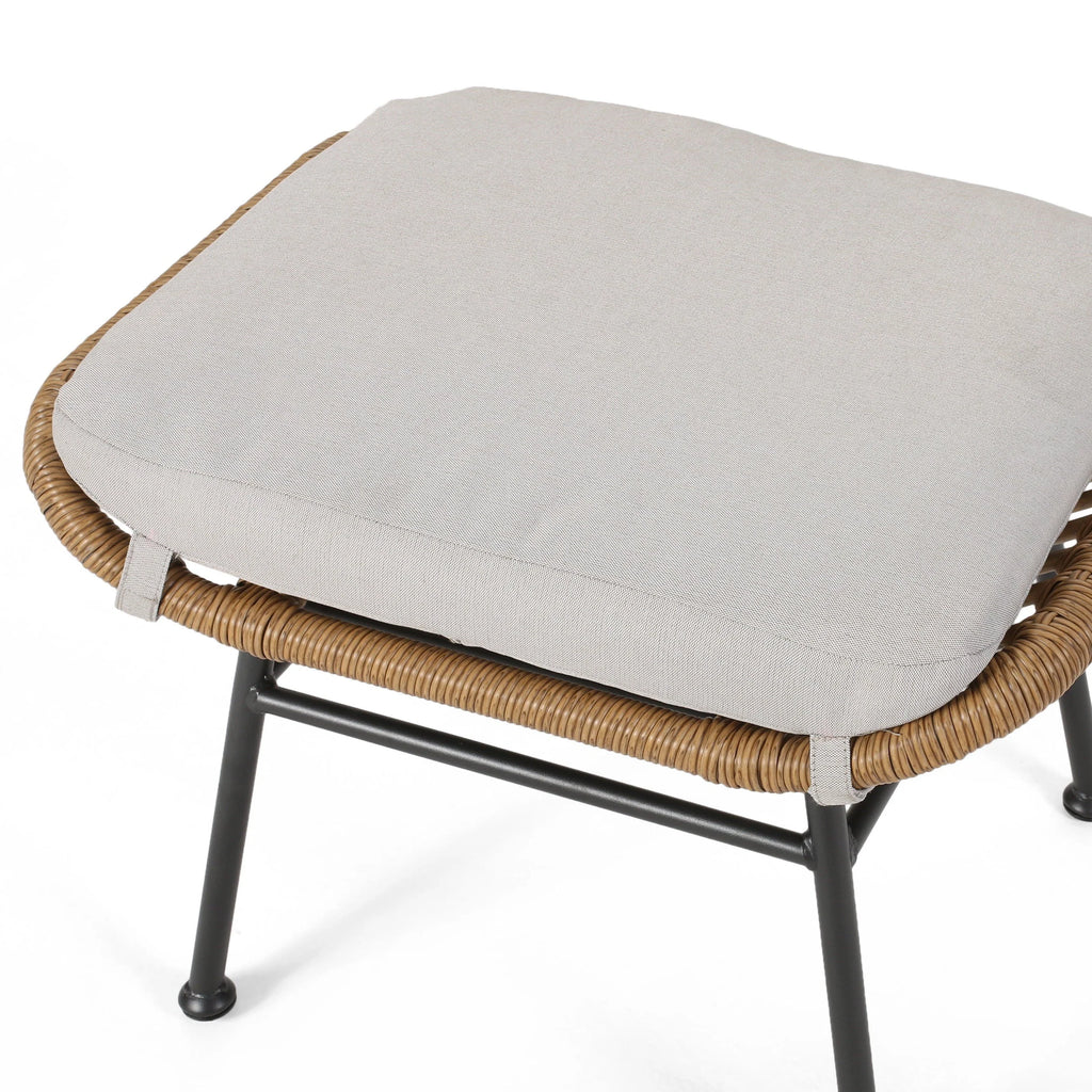 Gloria Outdoor Modern Boho Wicker Ottoman with Cushions (Set of 2)