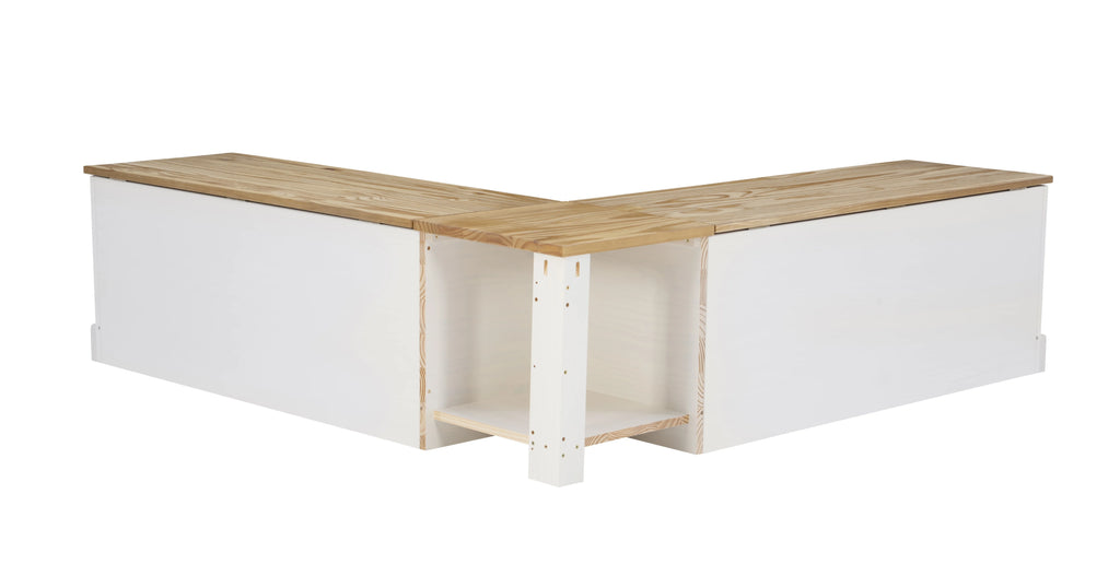 Linon Romero Backless Corner Nook with Storage, 5-Piece Cushion Set, Natural/White/Beige