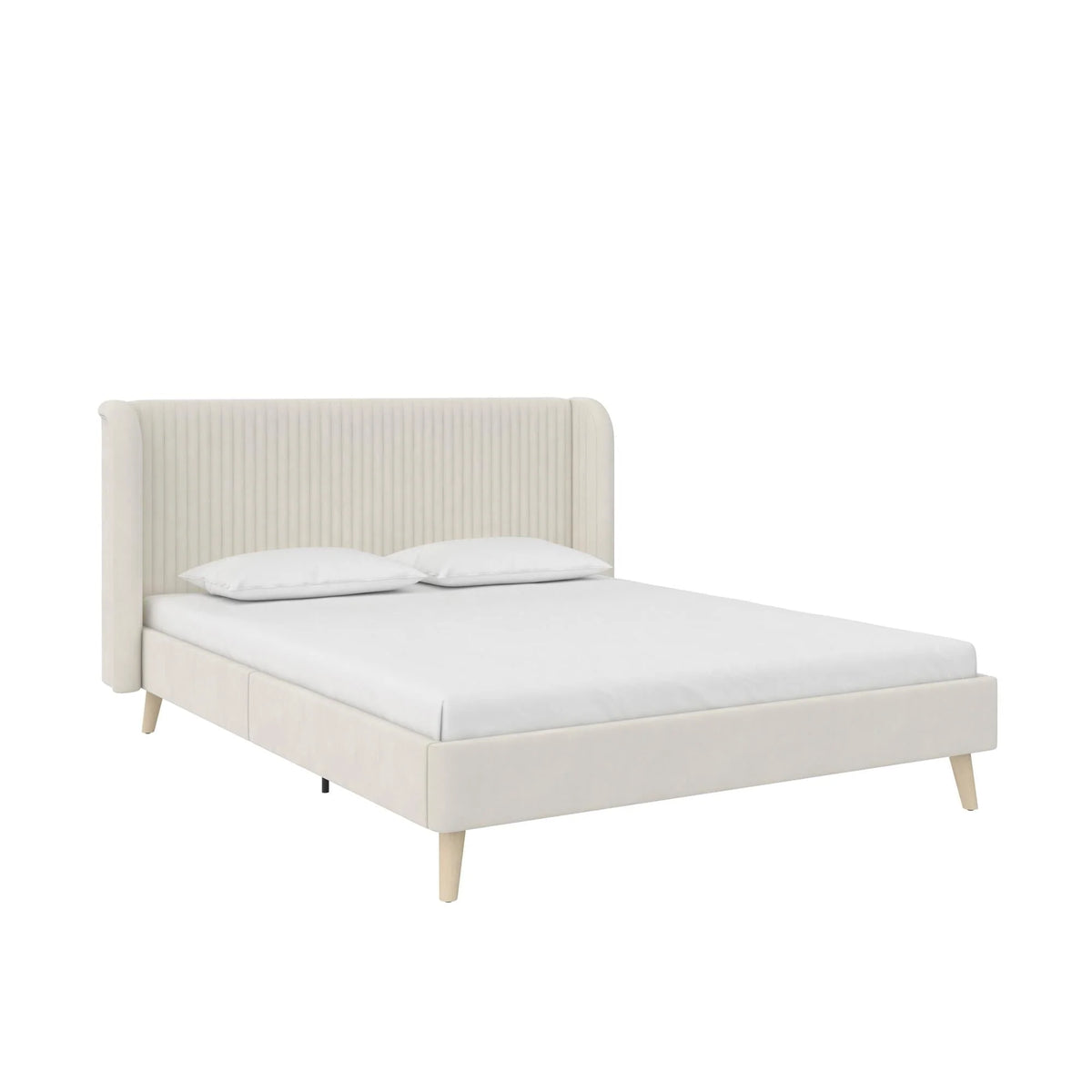 Novogratz Holly Upholstered Wingback Bed, Queen, Ivory Velvet