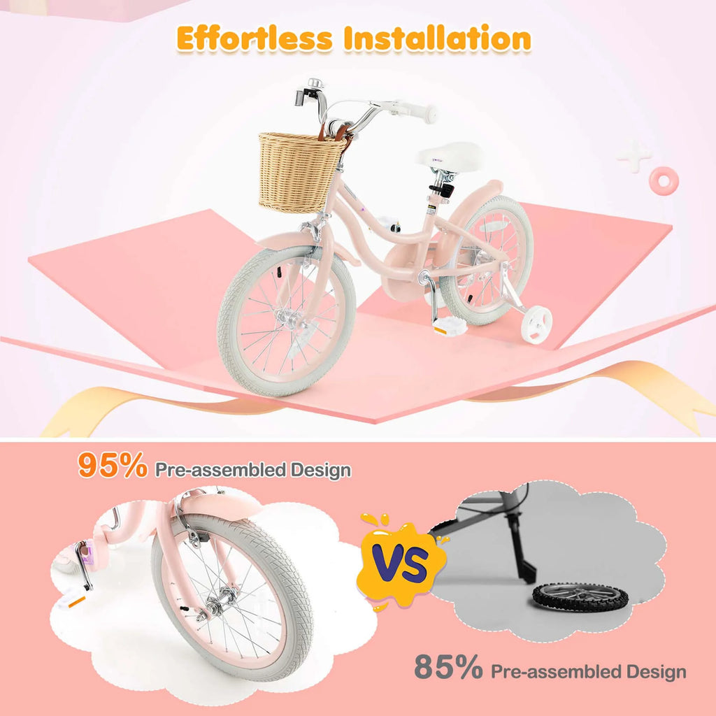 Prorider 16" Kid’s Bike with Training Wheels Adjustable Handlebar Seat Handbrake Pink