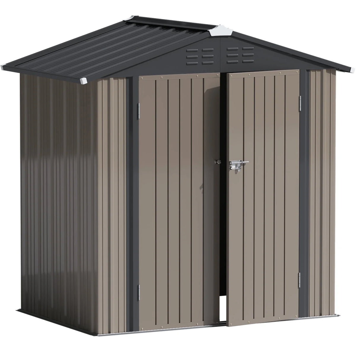 LACOO 4' x 6' Outdoor Storage Metal Shed for Tool Storage, Outdoor House for Backyard & Garden,Brown